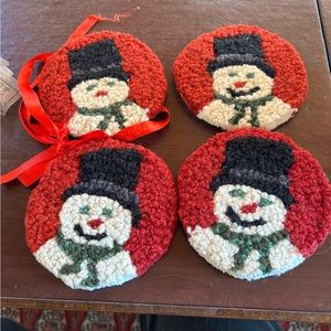 Christmas Chandler 4 Corners NWT set of 4 hand made wool coasters snowman